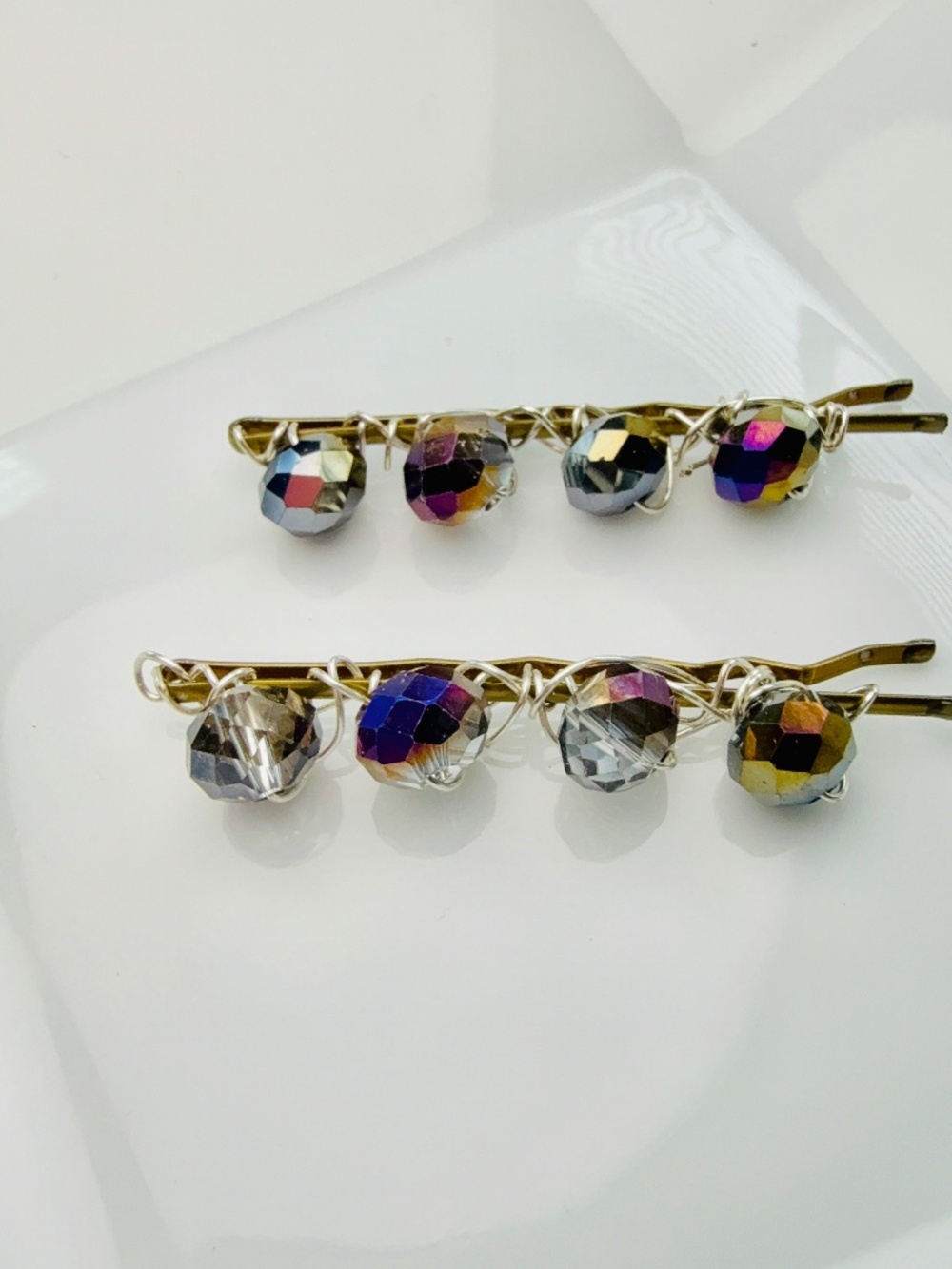 Clear/Multi AB Round Faceted Beaded Bobby Pins